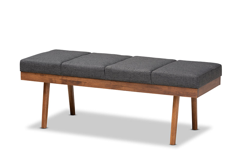 Nexus Mid-Century Modern Charcoal Fabric Upholstered Wood Bench