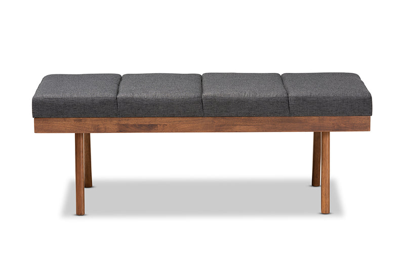 Nexus Mid-Century Modern Charcoal Fabric Upholstered Wood Bench