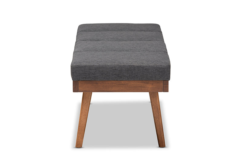 Nexus Mid-Century Modern Charcoal Fabric Upholstered Wood Bench