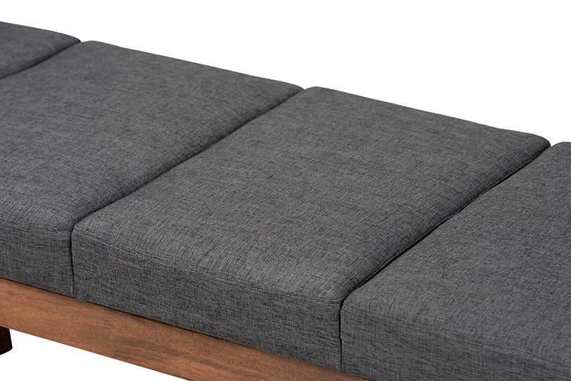 Nexus Mid-Century Modern Charcoal Fabric Upholstered Wood Bench