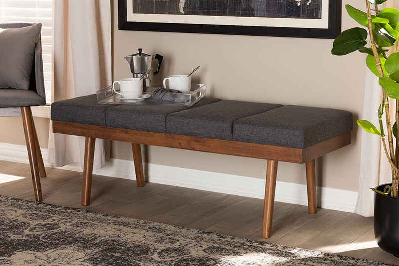 Nexus Mid-Century Modern Charcoal Fabric Upholstered Wood Bench