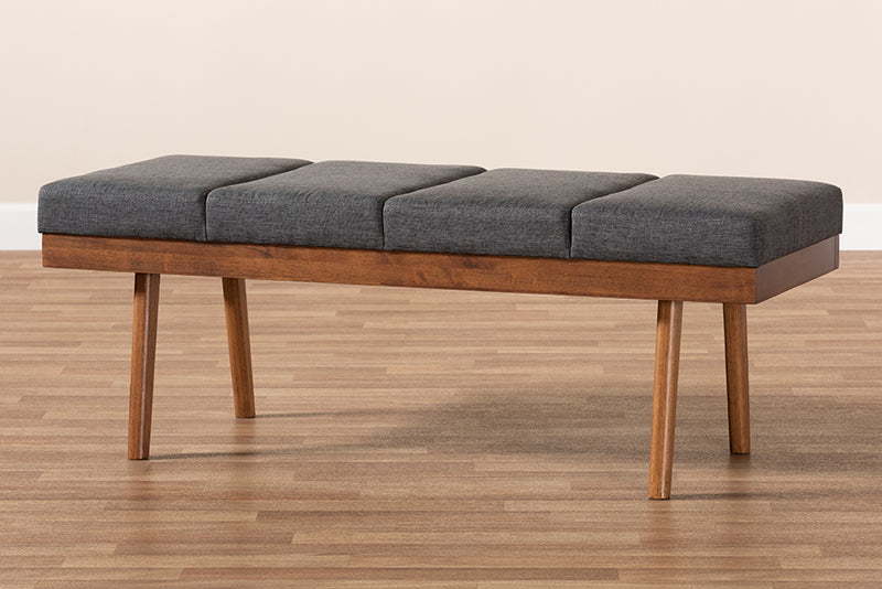 Nexus Mid-Century Modern Charcoal Fabric Upholstered Wood Bench