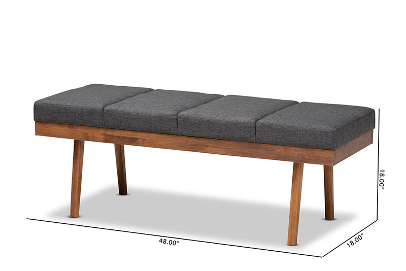 Nexus Mid-Century Modern Charcoal Fabric Upholstered Wood Bench