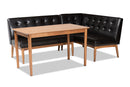 Mabel Dark Brown Faux Leather Upholstered 3-Piece Wood Dining Nook Set Baxton