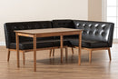 Mabel Dark Brown Faux Leather Upholstered 3-Piece Wood Dining Nook Set Baxton