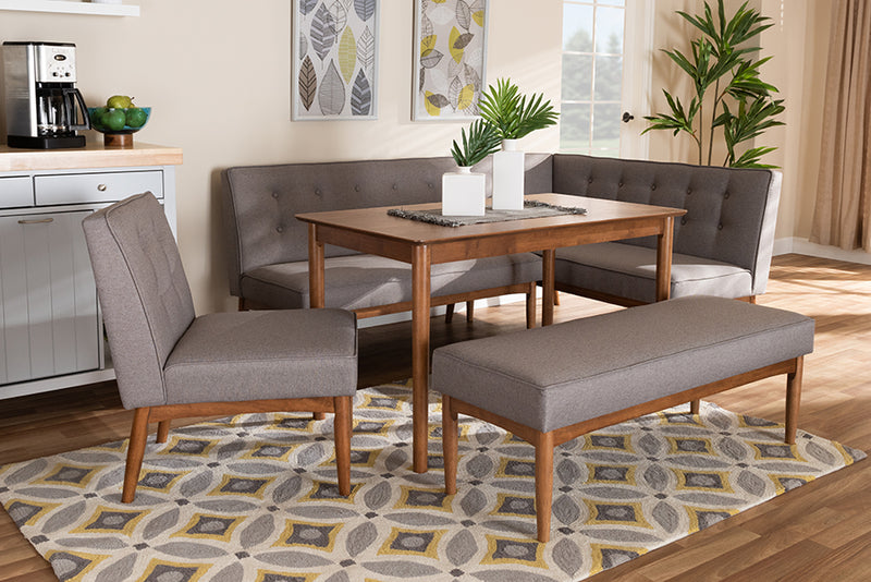 Mabel Mid-Century Modern Gray Fabric Upholstered 5-Piece Wood Dining Nook Set