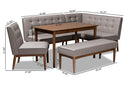 Mabel Gray Fabric Upholstered 5-Piece Wood Dining Nook Set Baxton