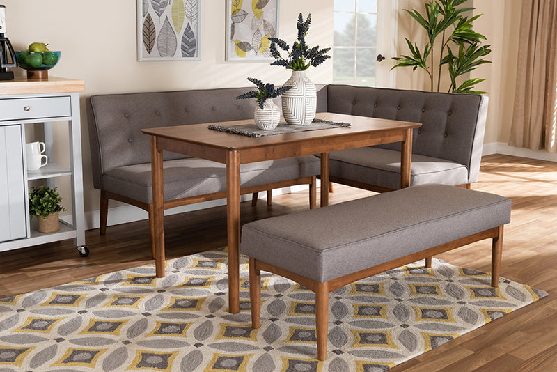 Mabel Mid-Century Modern Gray Fabric Upholstered 4-Piece Wood Dining Nook Set