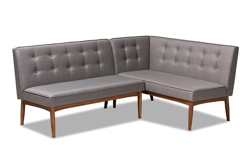 Mabel Mid-Century Modern Gray Fabric Upholstered 2-Piece Wood Dining Nook Banquette Set