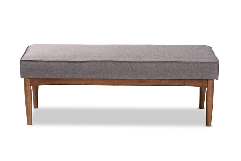 Mabel Mid-Century Modern Gray Fabric Upholstered Wood Dining Bench