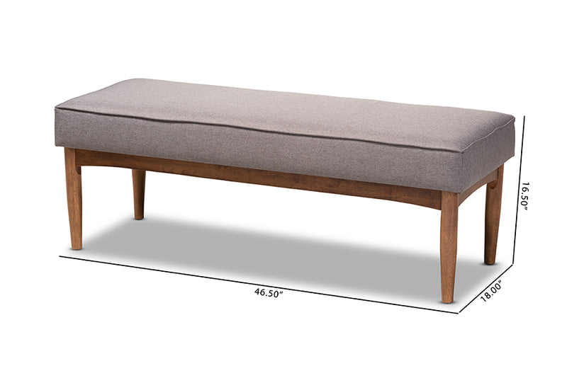 Mabel Mid-Century Modern Gray Fabric Upholstered Wood Dining Bench