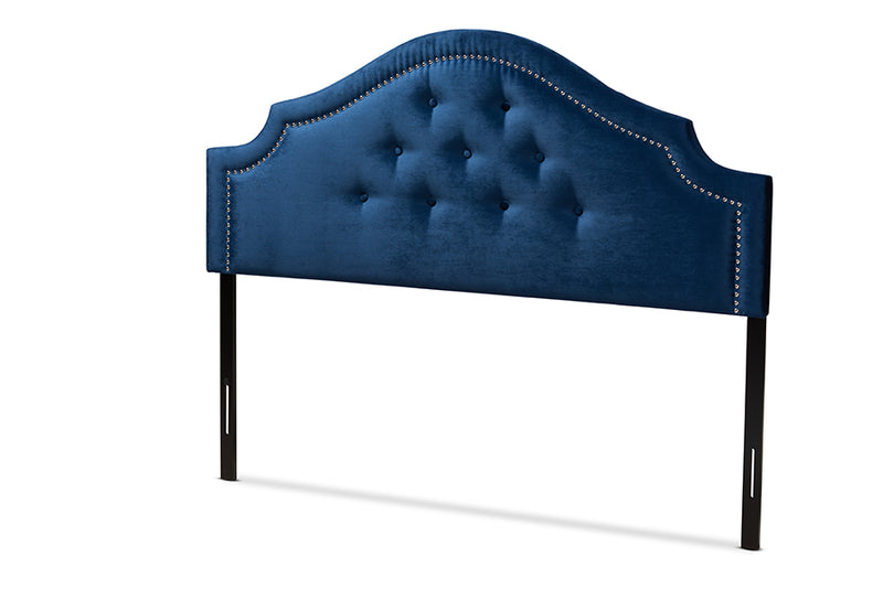 Halen Modern and Contemporary Royal Blue Velvet Fabric Upholstered Queen Size Headboard