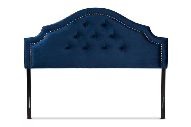Halen Modern and Contemporary Royal Blue Velvet Fabric Upholstered Queen Size Headboard