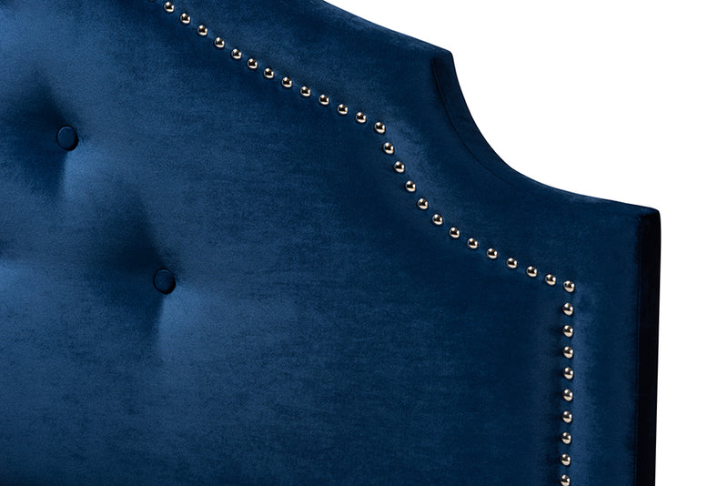 Halen Modern and Contemporary Royal Blue Velvet Fabric Upholstered Queen Size Headboard