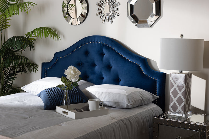 Halen Modern and Contemporary Royal Blue Velvet Fabric Upholstered Queen Size Headboard