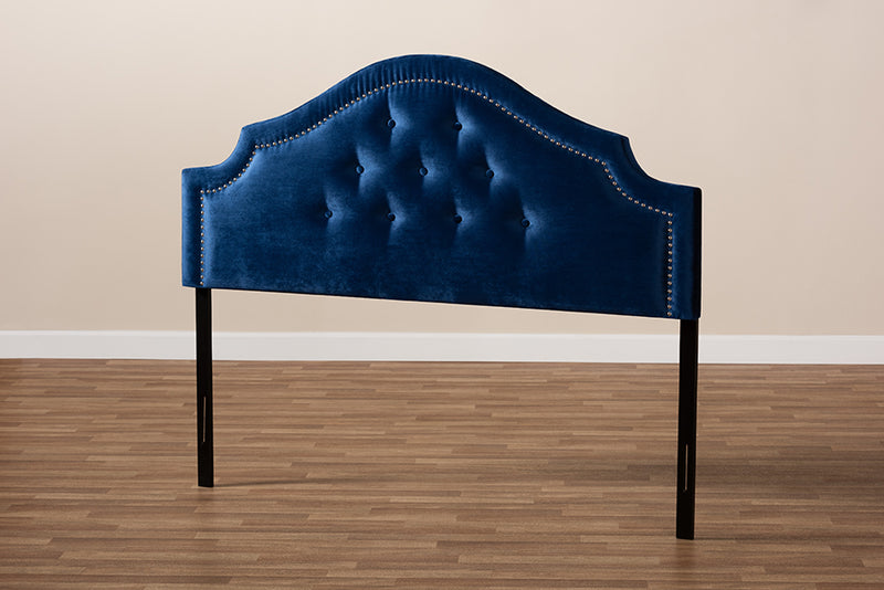 Halen Modern and Contemporary Royal Blue Velvet Fabric Upholstered Queen Size Headboard