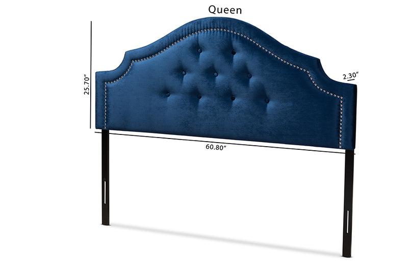 Halen Modern and Contemporary Royal Blue Velvet Fabric Upholstered Queen Size Headboard