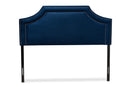 Aimi Navy Blue Velvet Fabric Upholstered King Size Headboard Baxton