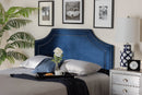 Aimi Navy Blue Velvet Fabric Upholstered Queen Size Headboard Baxton