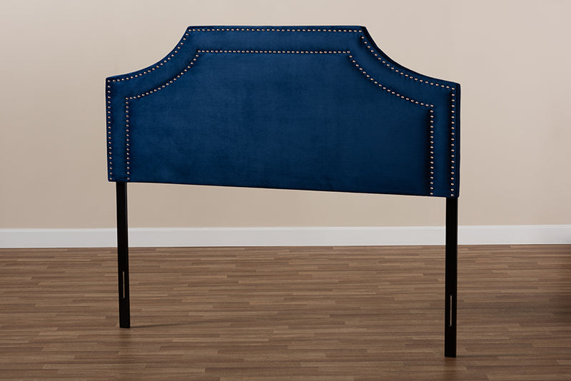 Aimi Modern and Contemporary Navy Blue Velvet Fabric Upholstered Queen Size Headboard