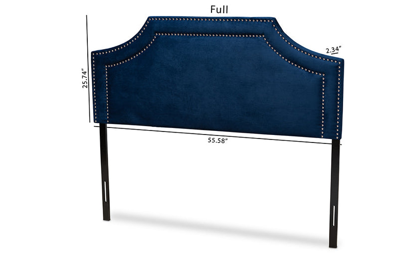 Aimi Navy Blue Velvet Fabric Upholstered Queen Size Headboard Baxton