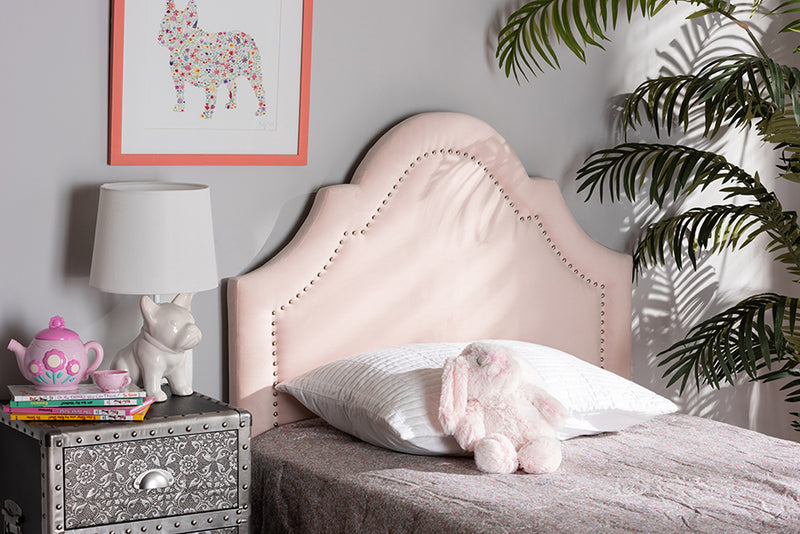 Morigan Modern and Contemporary Light Pink Velvet Fabric Upholstered Twin Size Headboard