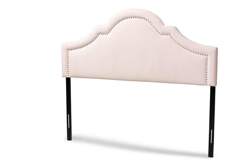 Morigan Modern and Contemporary Light Pink Velvet Fabric Upholstered Queen Size Headboard