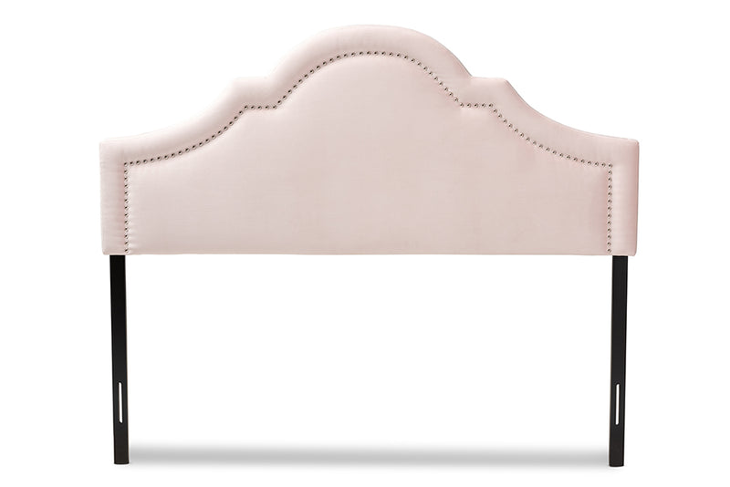 Morigan Modern and Contemporary Light Pink Velvet Fabric Upholstered Queen Size Headboard