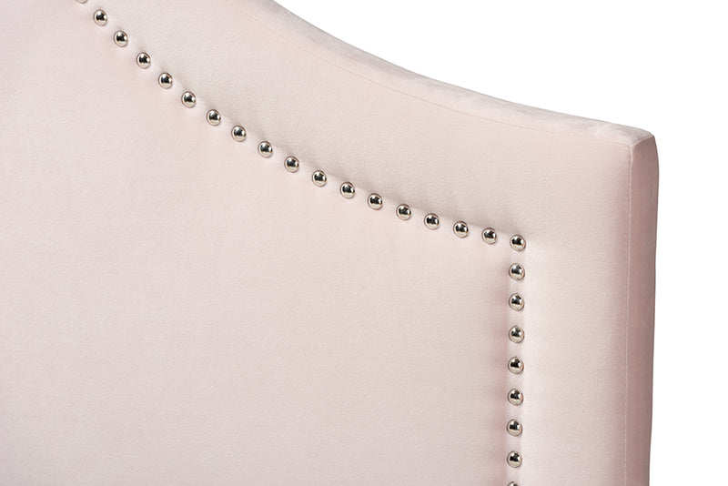 Morigan Modern and Contemporary Light Pink Velvet Fabric Upholstered Queen Size Headboard