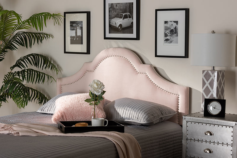 Morigan Modern and Contemporary Light Pink Velvet Fabric Upholstered Queen Size Headboard