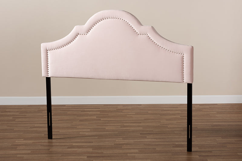 Morigan Modern and Contemporary Light Pink Velvet Fabric Upholstered Queen Size Headboard