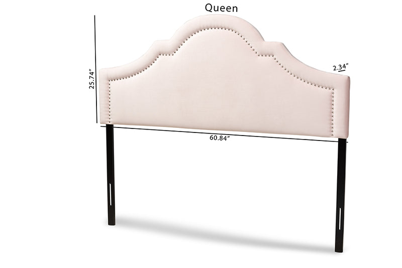 Morigan Modern and Contemporary Light Pink Velvet Fabric Upholstered Queen Size Headboard