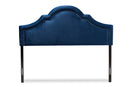 Morigan Navy Blue Velvet Fabric Upholstered Queen Size Headboard Baxton