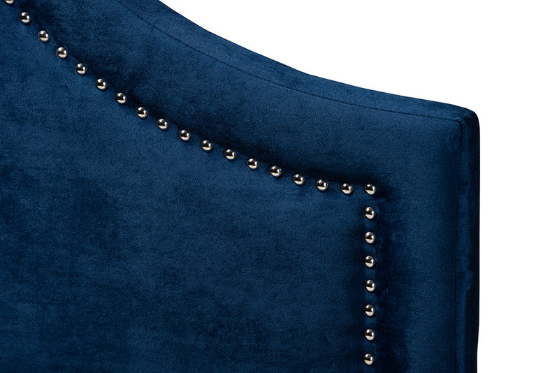Morigan Navy Blue Velvet Fabric Upholstered Queen Size Headboard Baxton