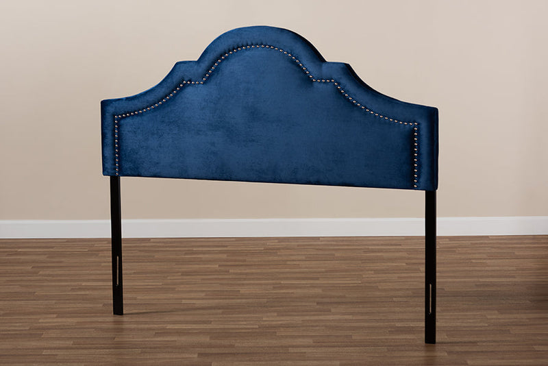Morigan Navy Blue Velvet Fabric Upholstered Queen Size Headboard Baxton