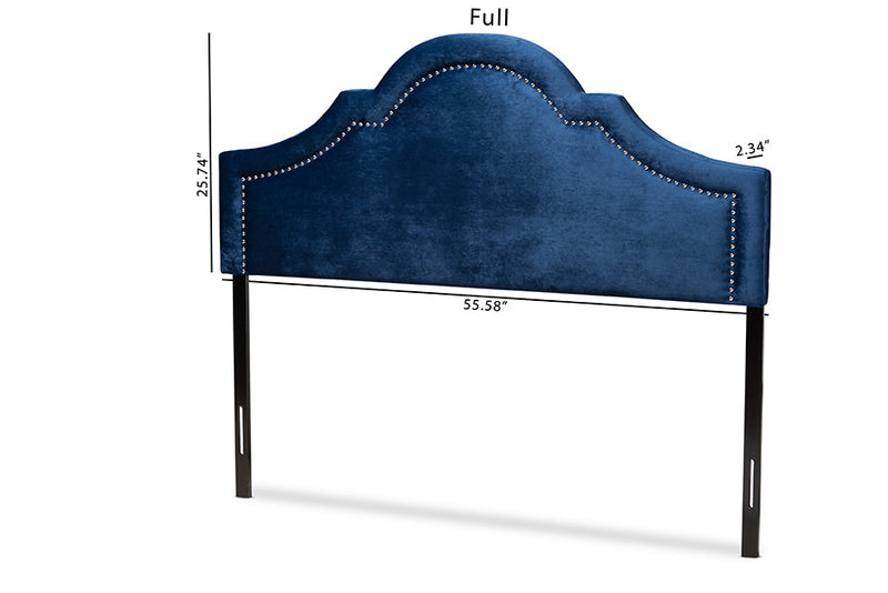 Morigan Navy Blue Velvet Fabric Upholstered Queen Size Headboard Baxton