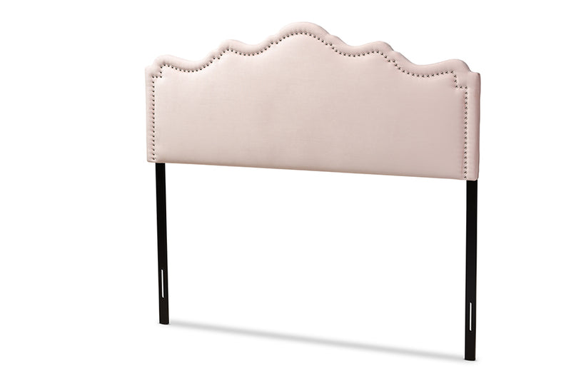 Carlyn Modern and Contemporary Light Pink Velvet Fabric Upholstered Queen Size Headboard