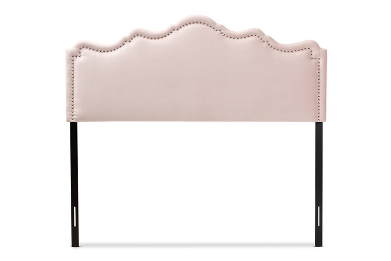 Carlyn Modern and Contemporary Light Pink Velvet Fabric Upholstered Queen Size Headboard