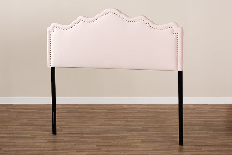 Carlyn Modern and Contemporary Light Pink Velvet Fabric Upholstered Queen Size Headboard