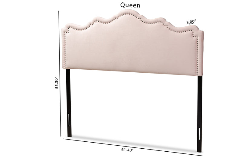 Carlyn Modern and Contemporary Light Pink Velvet Fabric Upholstered Queen Size Headboard