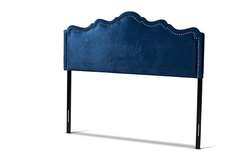 Carlyn Modern and Contemporary Royal Blue Velvet Fabric Upholstered Queen Size Headboard