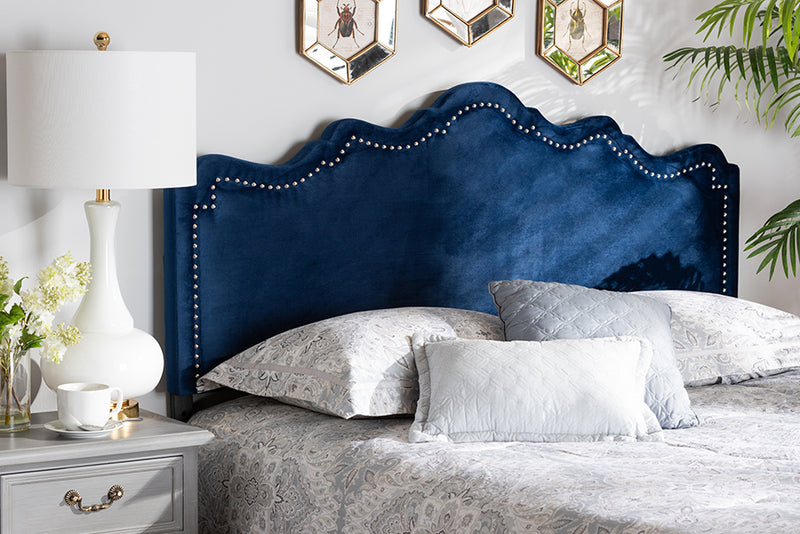 Carlyn Modern and Contemporary Royal Blue Velvet Fabric Upholstered Queen Size Headboard