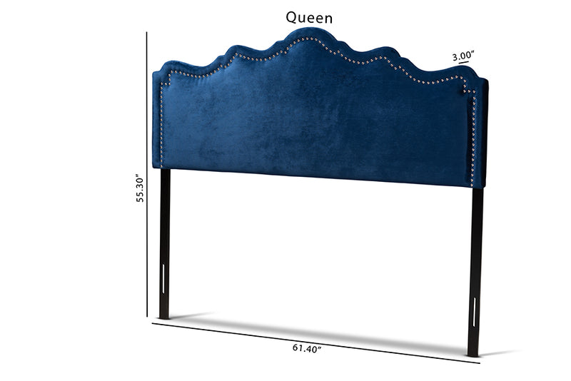 Carlyn Modern and Contemporary Royal Blue Velvet Fabric Upholstered Queen Size Headboard