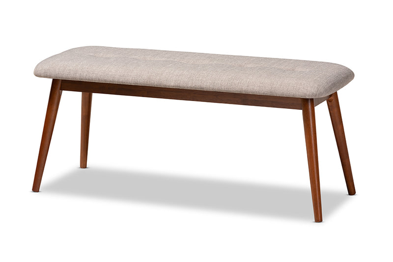 Elara II Mid-Century Modern Light Gray Fabric Upholstered Medium Oak Finished Wood Dining Bench