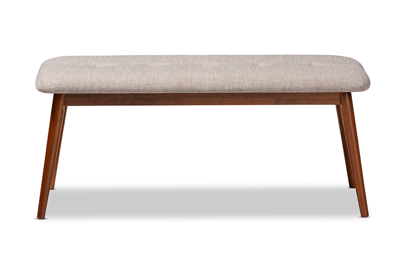 Elara II Mid-Century Modern Light Gray Fabric Upholstered Medium Oak Finished Wood Dining Bench