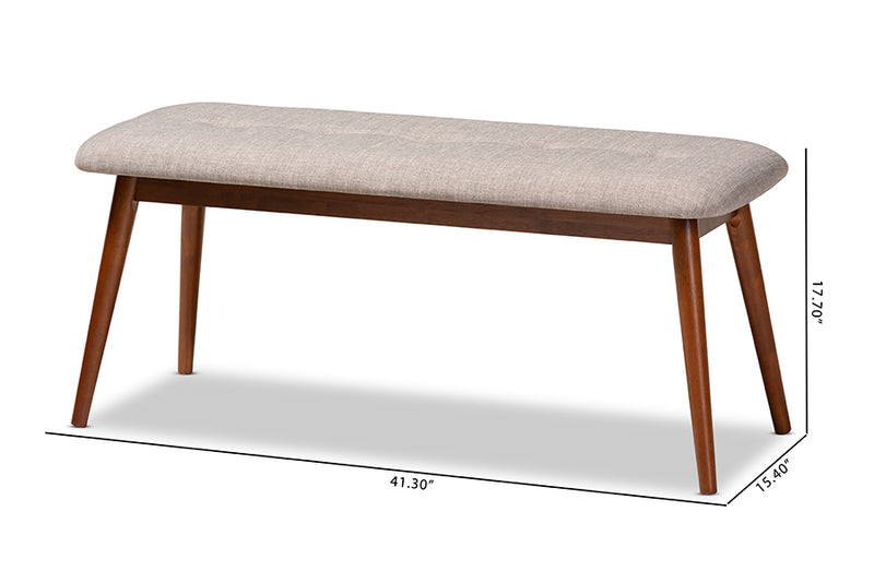 Elara II Mid-Century Modern Light Gray Fabric Upholstered Medium Oak Finished Wood Dining Bench