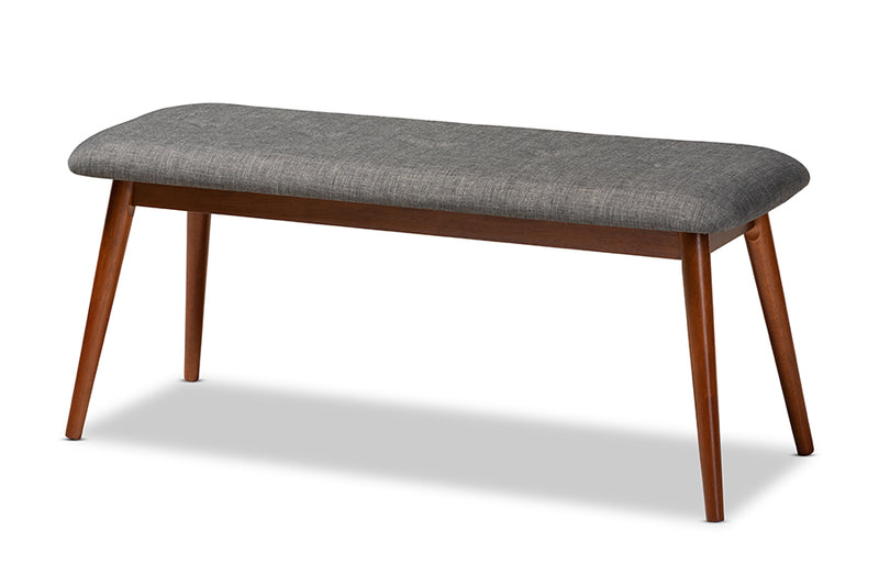 Elara II Mid-Century Modern Dark Gray Fabric Upholstered Medium Oak Finished Wood Dining Bench