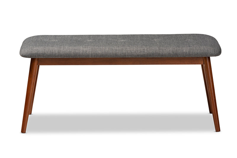 Elara II Mid-Century Modern Dark Gray Fabric Upholstered Medium Oak Finished Wood Dining Bench