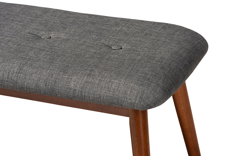 Elara II Mid-Century Modern Dark Gray Fabric Upholstered Medium Oak Finished Wood Dining Bench