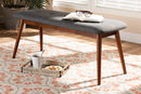 Elara II Dark Gray Fabric Upholstered Medium Oak Dining Bench Baxton